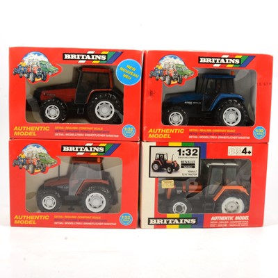 Lot 229 - Britains Farm toys, four tractors including ref 9489 Fiat L85 (small) etc