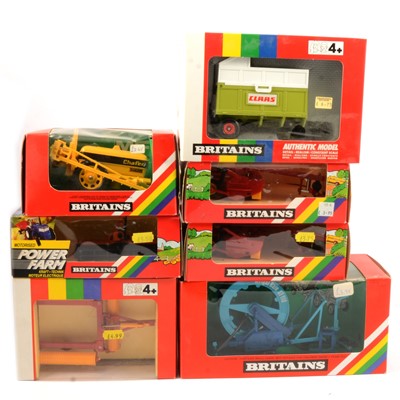 Lot 240 - Britains Farm toys, seven attachments including ref 9547 hose drum irrigator etc