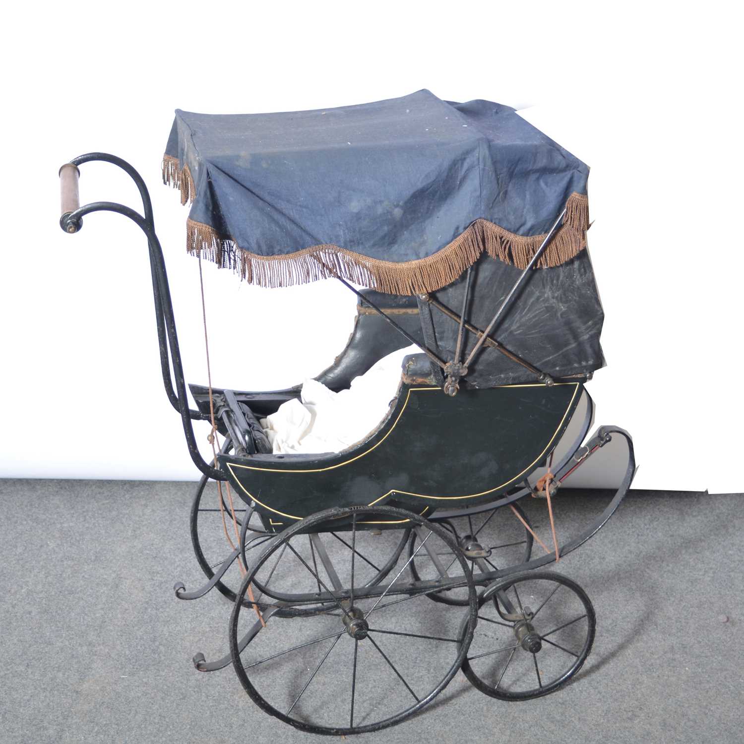 Timber Prams Lot 333 - Victorian doll's pram, painted wooden body,