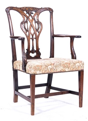 Lot 383 - A Chippendale style mahogany elbow chair, possibly Irish, late 18th Century