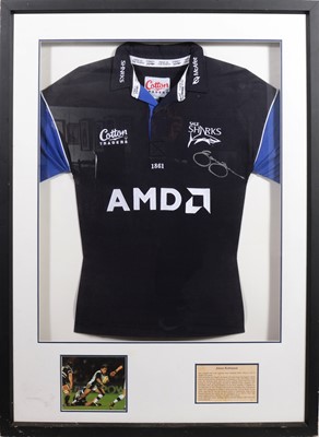 Lot 188 - Rugby interest; a Sharks framed shirt signed by Jason Robinson