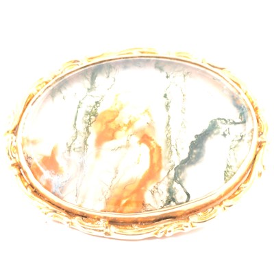 Lot 151 - A 9 carat gold moss agate brooch.