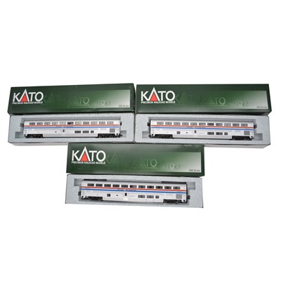 Lot 228 - Seven Kato HO gauge model railways Amtrak Superliner passenger coaches