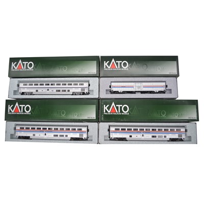 Lot 228 - Seven Kato HO gauge model railways Amtrak Superliner passenger coaches