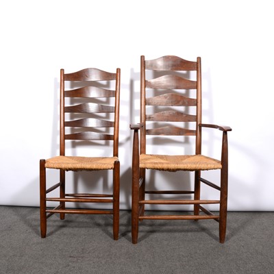 Lot 1008 - Set of six Arts & Crafts chairs, designed by Ernest Gimson, with two later