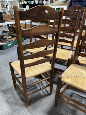 Lot 1008 - Set of six Arts & Crafts chairs, designed by Ernest Gimson, with two later