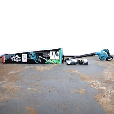 Lot 249 - Makita cordless hedge trimmer, Makita cordless leaf blower and four spare batteries.