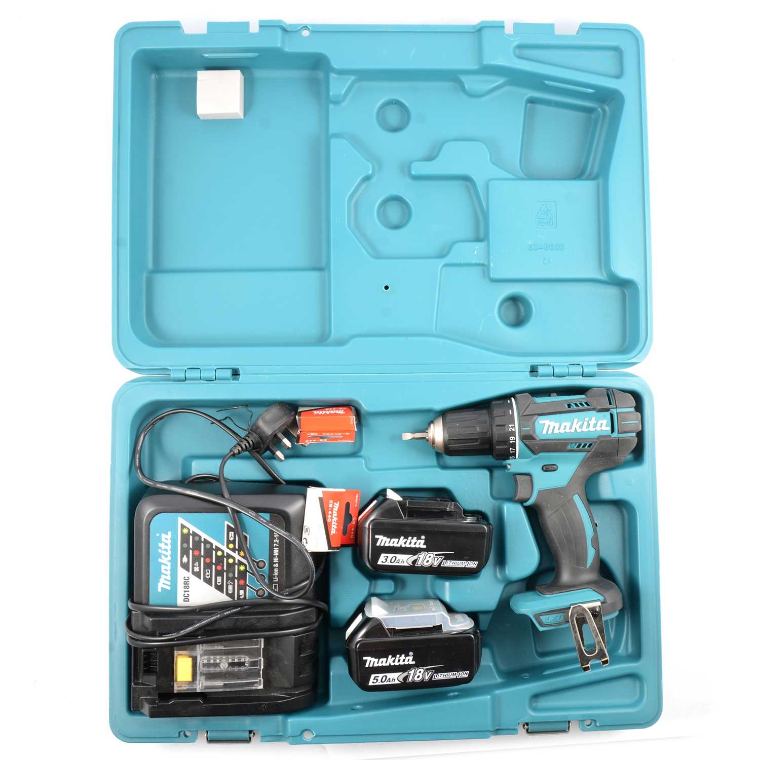 Lot 282 - Makita 18v cordless drill, charger and two batteries.