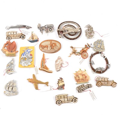 Lot 225 - A collection of vintage transport related brooches and dress clips.