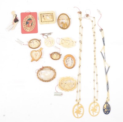 Lot 226 - A collection of vintage ivorine celluloid, glass intaglio jewellery.