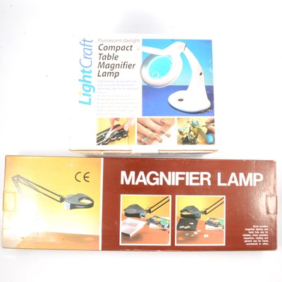 Lot 292 - Lightcraft magnifying light Sinatra floor lamp and a magnifier lamp.