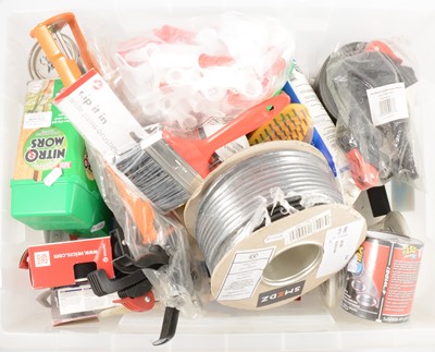 Lot 251 - A box of various brushes, tape, varnish, etc.