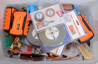 Lot 241 - A box containing various drill bits, grinding blades , sanding discs, etc.