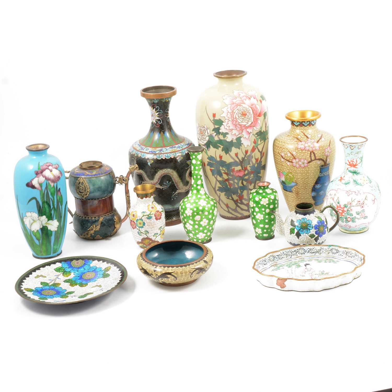 Lot 10 - Cloisonne vases and Canton enamel