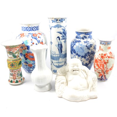 Lot 14 - Fugian inspired model of Hoti, and six oriental vases