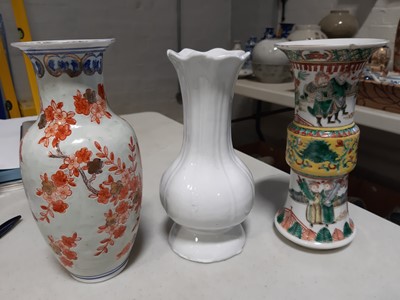 Lot 14 - Fugian inspired model of Hoti, and six oriental vases