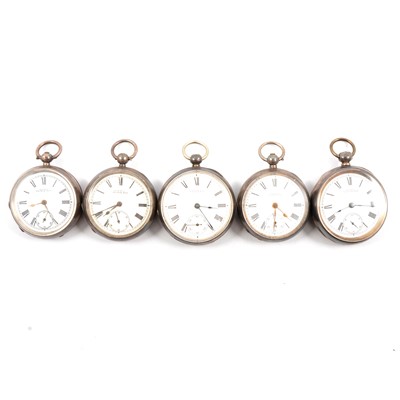 Lot 289 - A W W Co. Waltham - five hallmarked silver open face pocket watches.