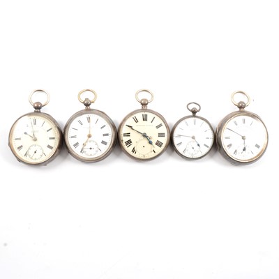 Lot 290 - Five hallmarked silver open face pocket watches.