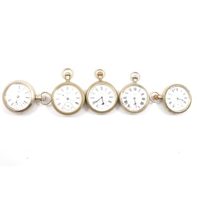 Lot 300 - Five nickel cased open faced pocket watches.