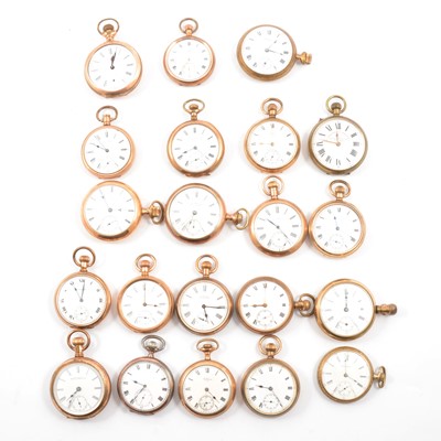 Lot 295 - Twenty-one gold-plated open face pocket watches with Roman numeral dials