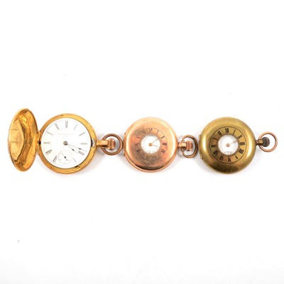 Lot 297 - Three gold-plated pocket watches.