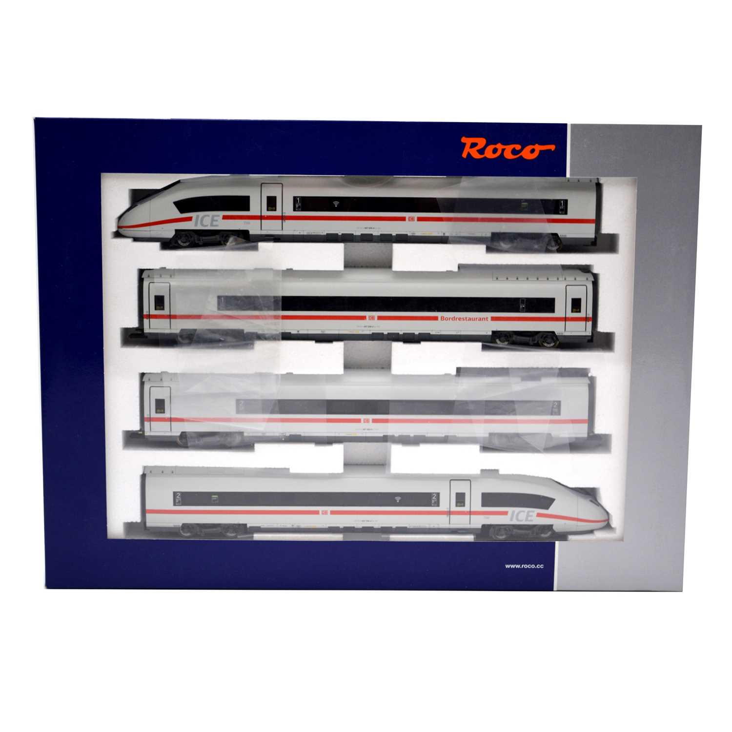Lot 303 - Roco HO gauge model railway 4-car passenger coach set ref 72040 DB ICE, boxed.
