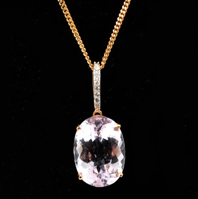 Lot 182 - Gemporia - A Mawi kunzite and diamond pendant, and a yellow metal chain stamped 750.