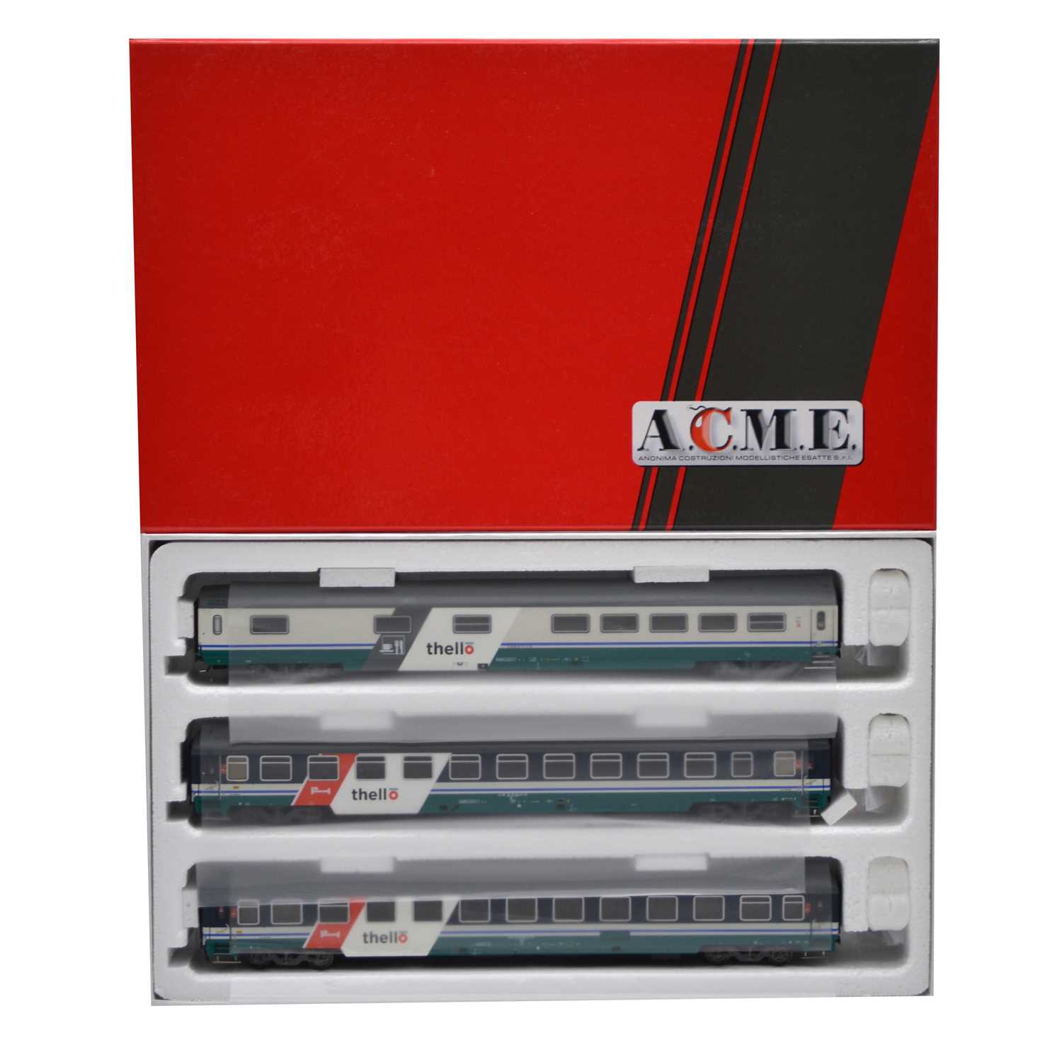Lot 330 - ACME HO railway 3-car passenger coach set ref 55083 Thello Euronight T4 and T6 ep VI