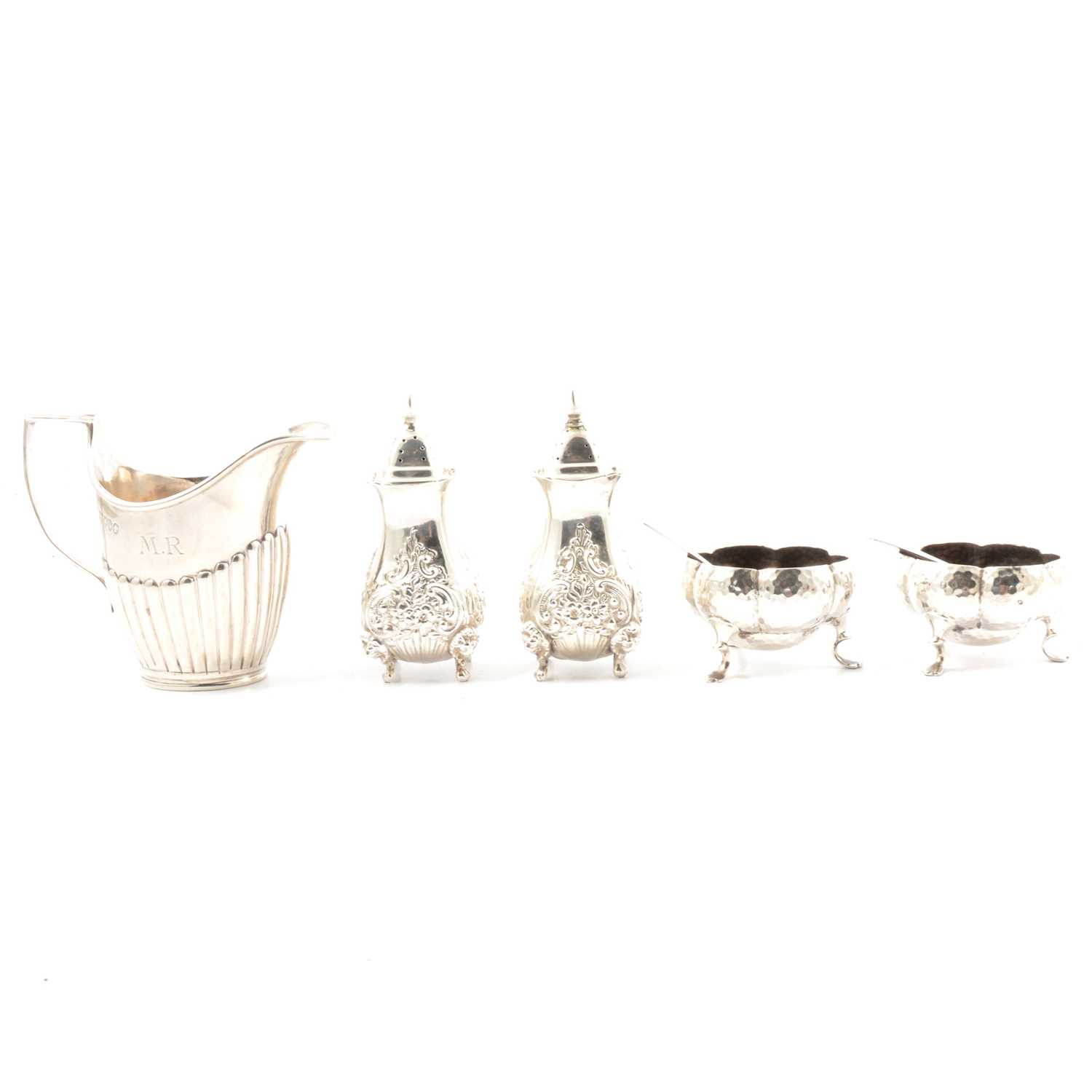 Lot 145 - A Victorian silver cream jug, Charles Stuart Harris, London 1888, and other small silver items.