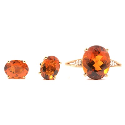 Lot 49 - Gemporia - A Santa Ana citrine and diamond ring, and a pair of Santa Ana citrine earrings.