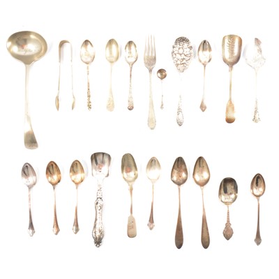 Lot 144 - Pair of Irish silver grapefruit spoons, and other silver and nickel spoons.