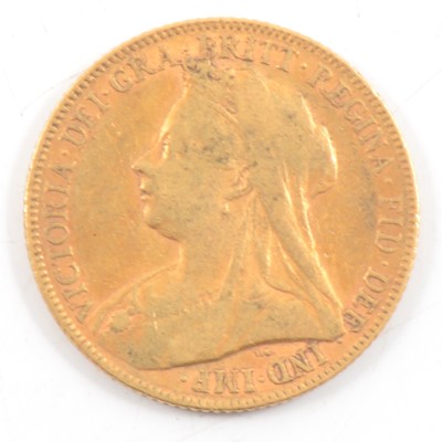Lot 72 - Victoria Veiled Head Gold Full Sovereign, 1900, 8g