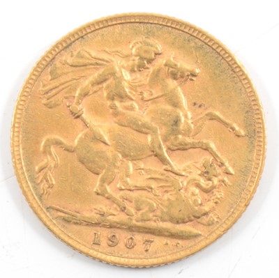 Lot 74 - Edward VII Gold Full Sovereign, 1907, 8g