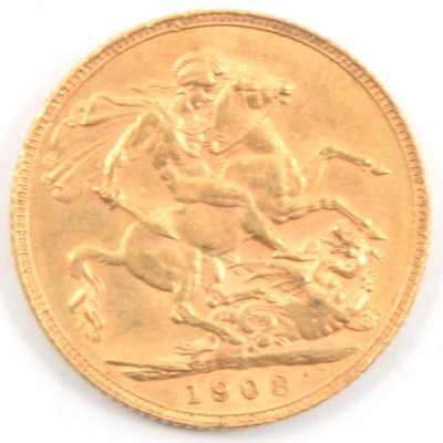 Lot 75 - Edward VII Gold Full Sovereign, 1908, 8g