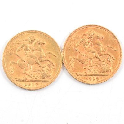Lot 79 - Two George V Gold Full Sovereigns, 1912, 16g