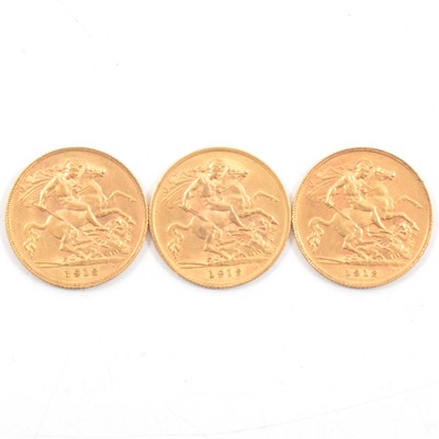 Lot 88 - Three George V Gold Half Sovereigns, 1913, 12g