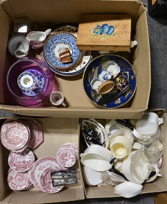 Lot 46 - Three boxes of mixed ceramics, including child'...