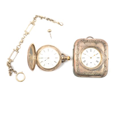 Lot 293 - A pocket watch in a silver coloured case, an  Elgin full hunter and a watch Albert.