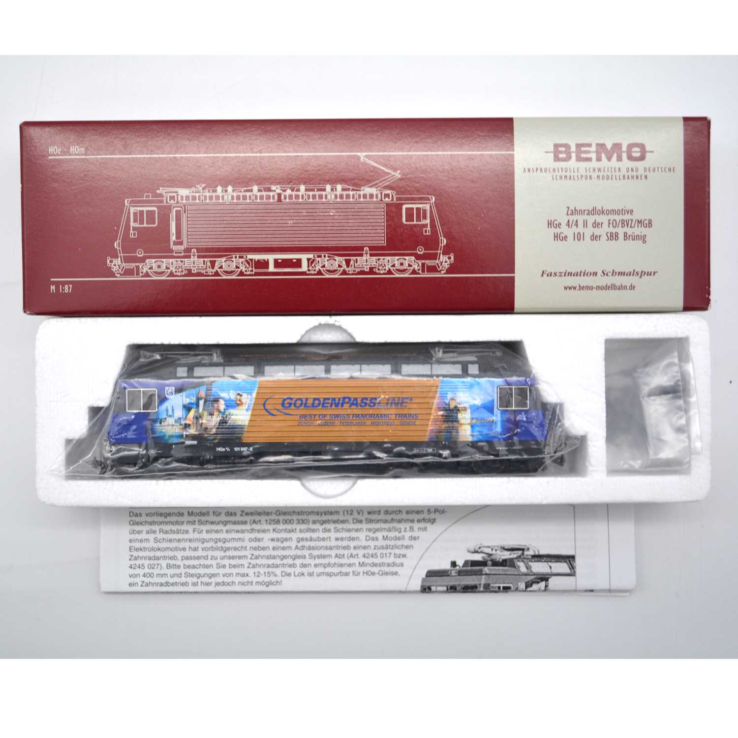 Lot 509 - Bemo HOe model railway locomotive ref 1262 437 SBB HGe 101 967-8 'Golden Pass'