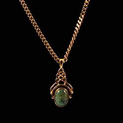 Lot 136 - A modern 9 carat gold swivel fob pendant and chain.