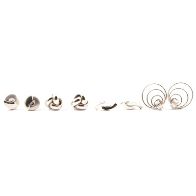 Lot 170 - Four pairs of new white metal stud earrings, marked 375.