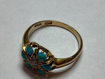 Lot 54 - A turquoise and seed pearl dress ring.