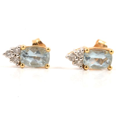 Lot 190 - A pair of aquamarine and diamond earstuds.