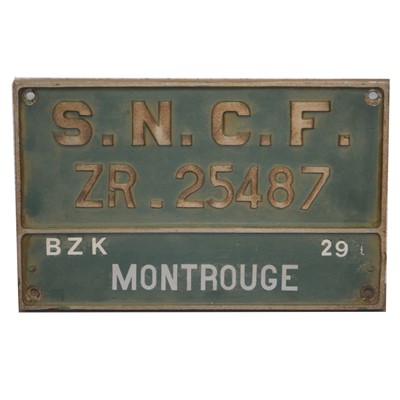 Lot 726 - French cast metal locomotive number plate tenderplate, SNCF ZR_25487 'Montrouge'