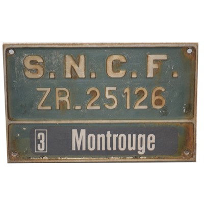 Lot 727 - French cast metal locomotive number plate tenderplate, SNCF ZR_25126 'Montrouge'