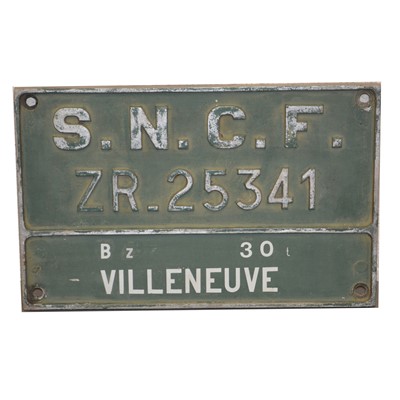 Lot 728 - French cast metal locomotive number plate tenderplate, SNCF ZR_25341 'Villeneuve'