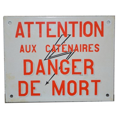 Lot 182 - Original French SNCF railway station Danger enamel sign 'Danger de Mort'