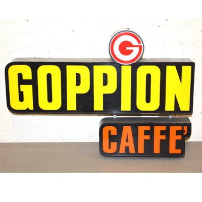 Lot 740 - Advertising light up sign 'Goppion Caffe', orange and yellow text, plastic body