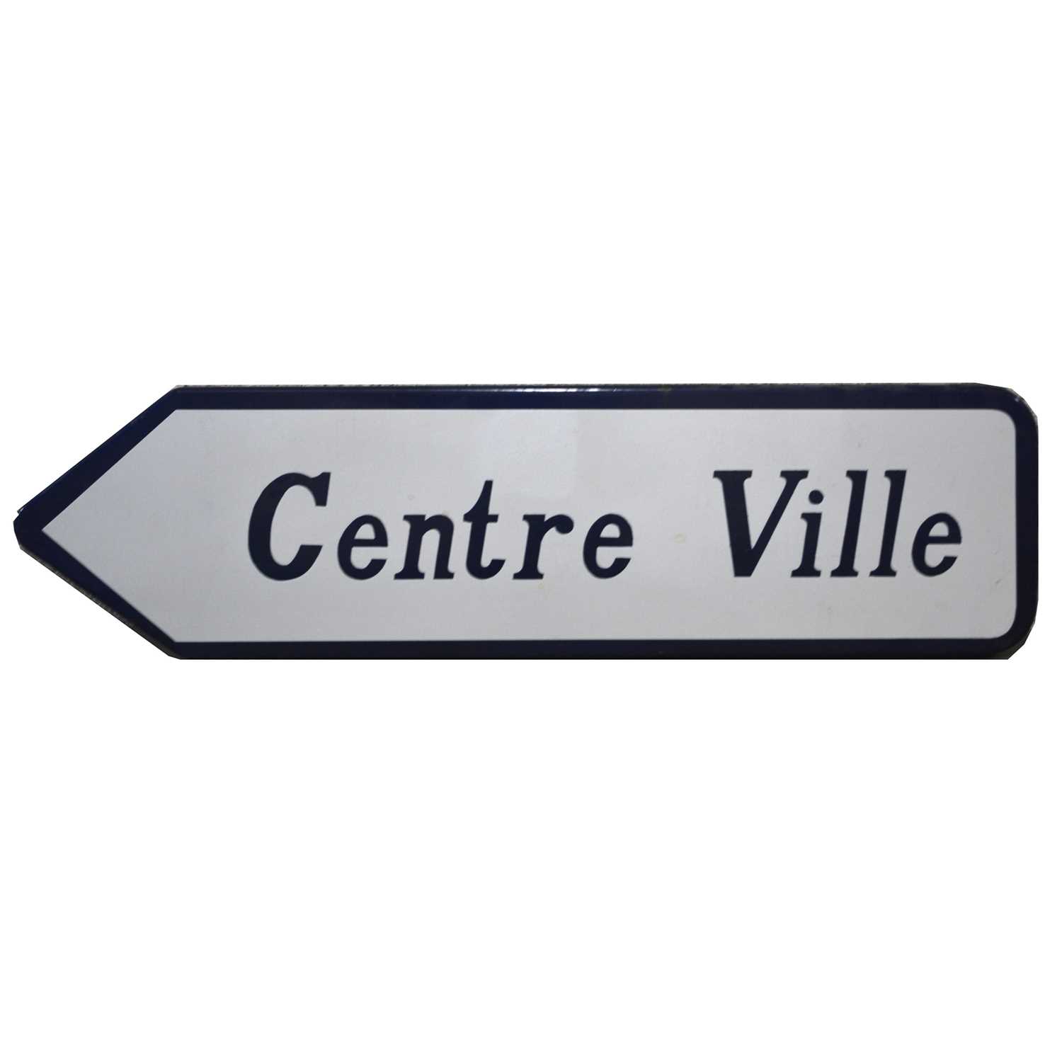 Lot 742 - Original French railway station / road enamel arrow sign, 'Centre Ville'