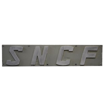 Lot 747 - Original French railway metal sign 'SNCF', 23cm by 109cm.